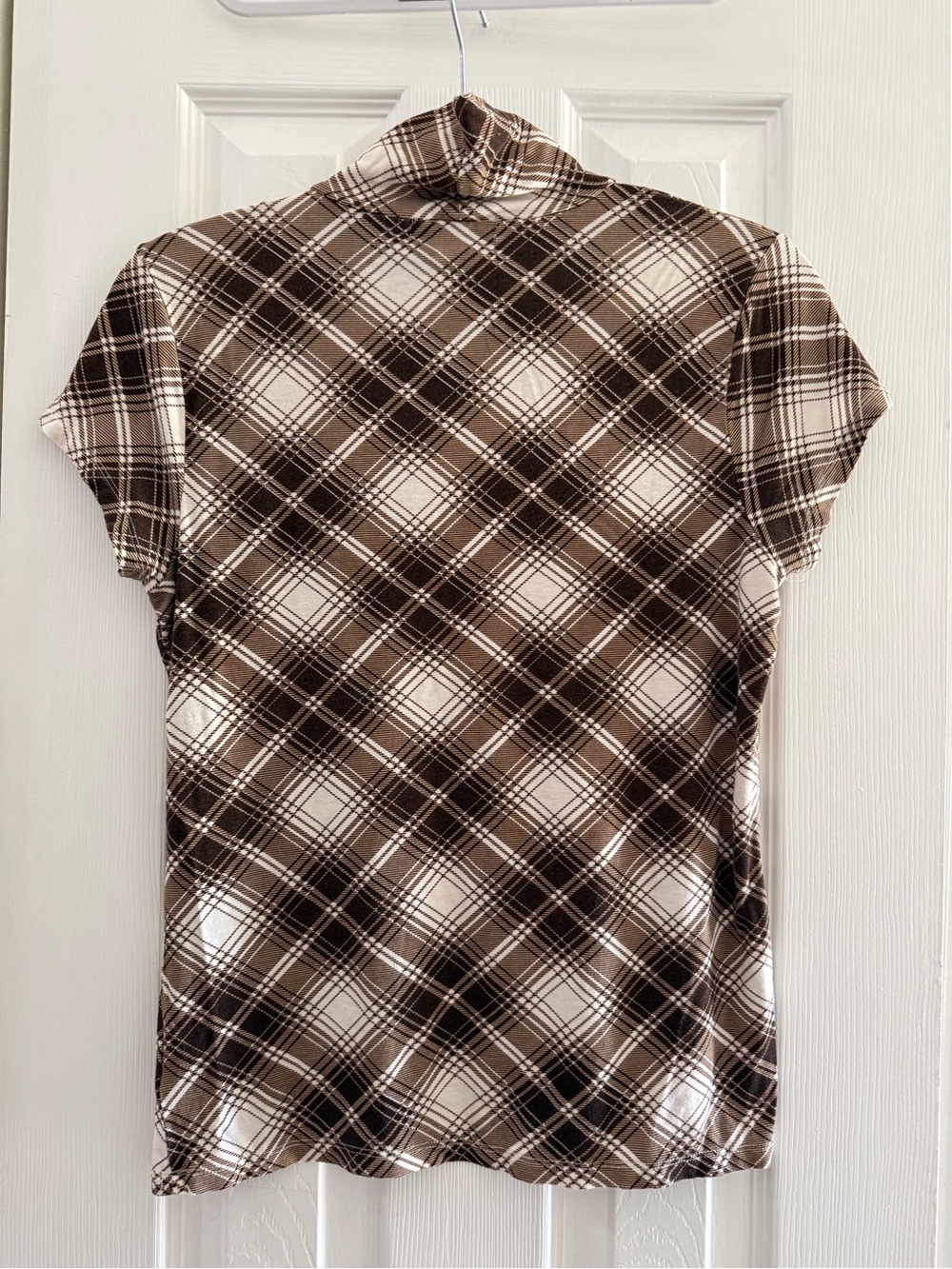 Ralph Lauren Brown and Cream Plaid Short-Sleeve Turtleneck Tee - Picture 2 of 5